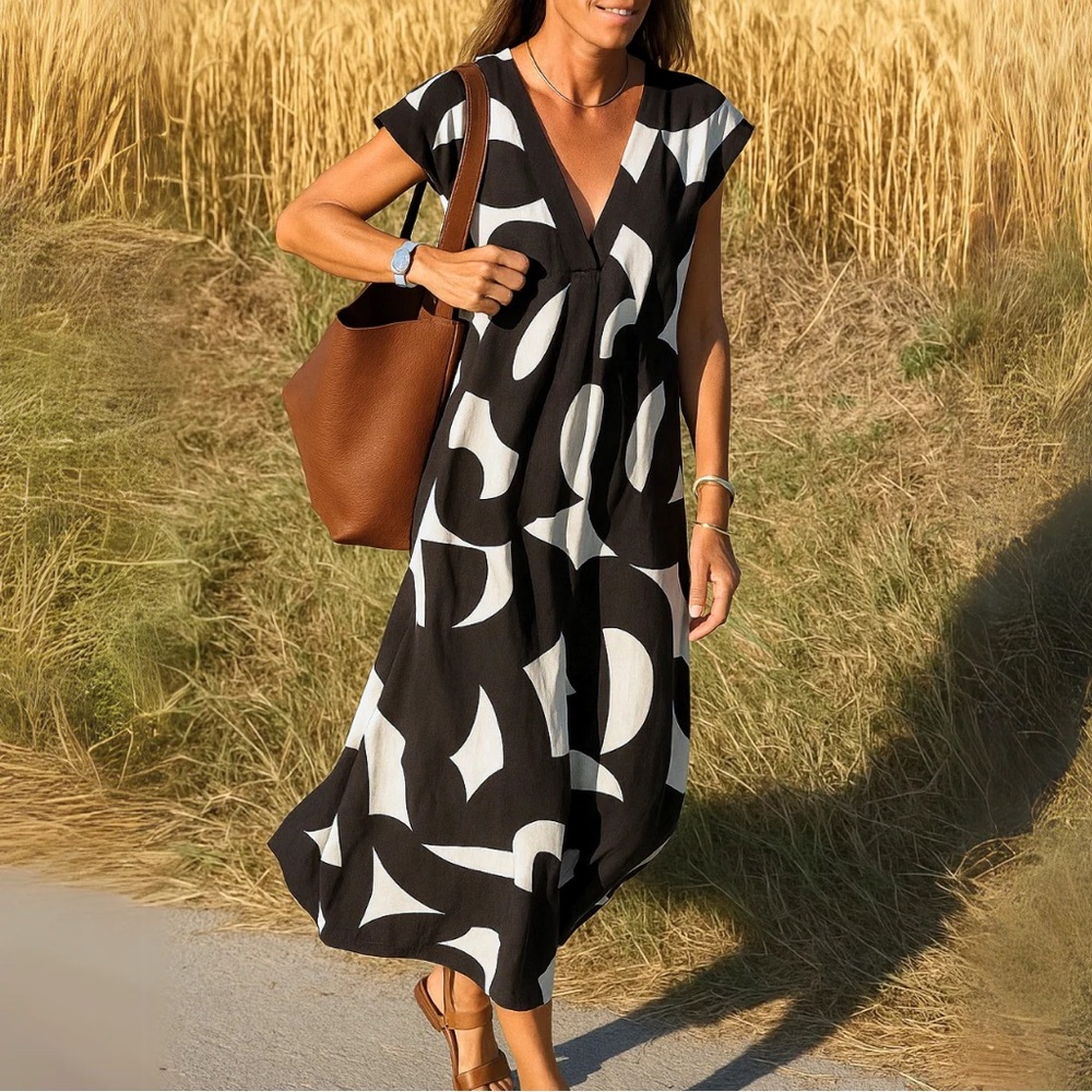 Black and White Patterned Maxi Dress NEW